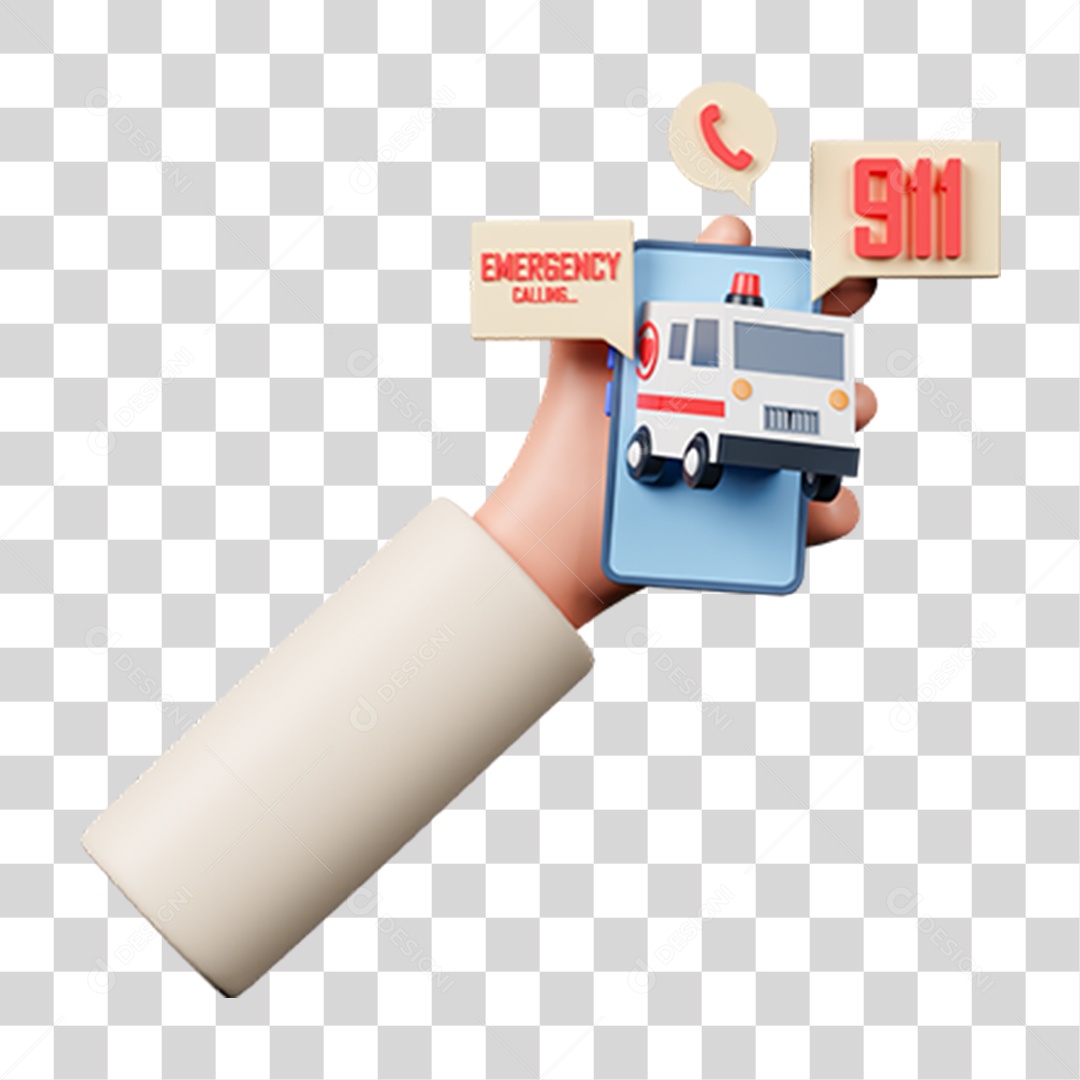 Elemento 3D Chamadas 911 Ambulatório para Composição PNG Transparente