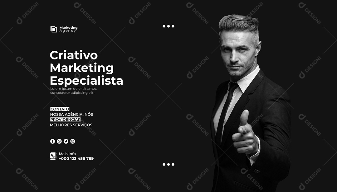 Banner Criativo Especialista em Marketing Social Media PSD Editável