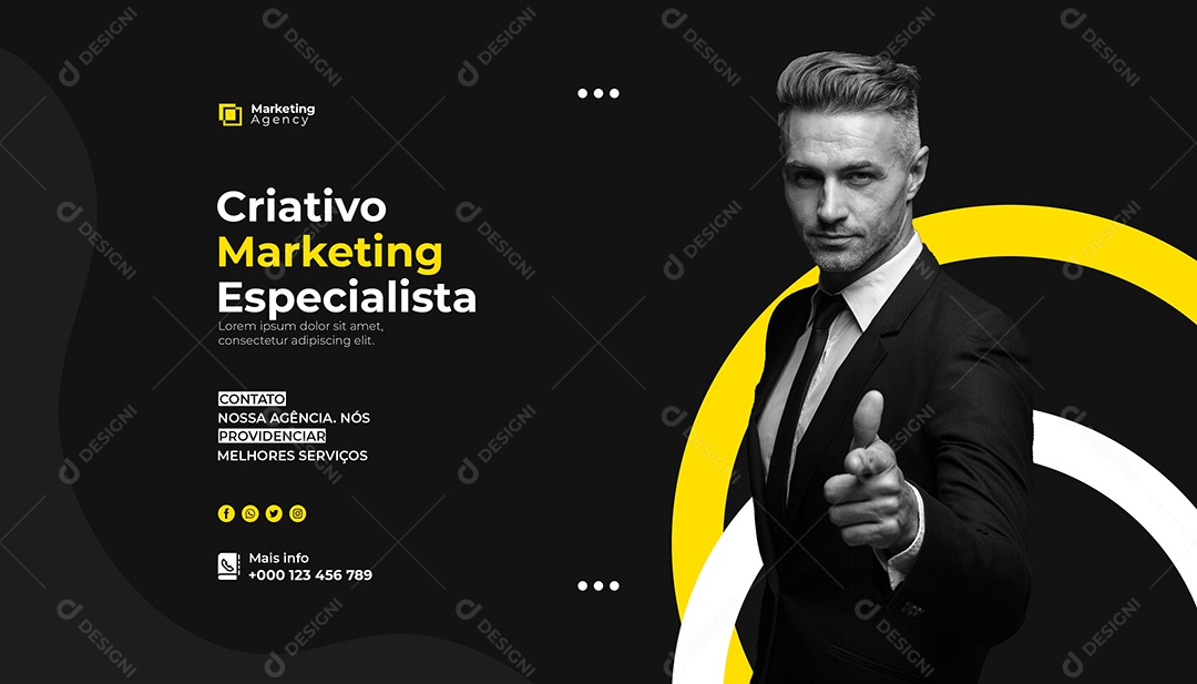 Banner Criativo Especialista em Marketing Social Media PSD Editável