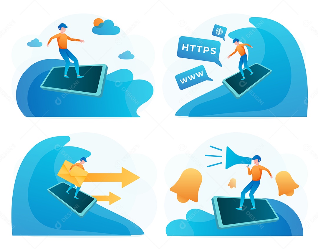 Pessoas navegando na Internet, pesquisando e encontrando informações on-line