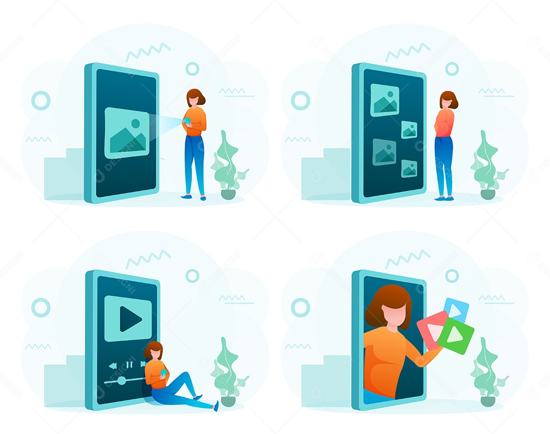 Mulher vê vídeo e música online a vapor e tutorial