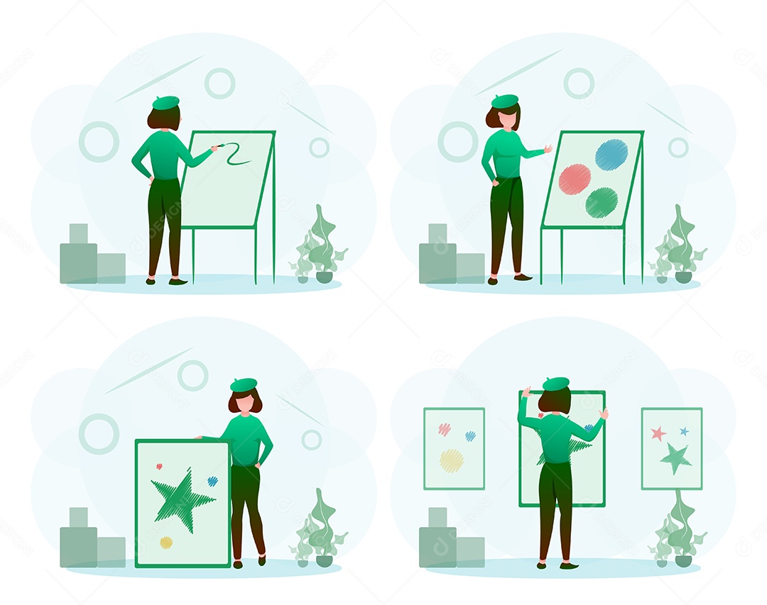 Artista jovem com pincel pintura sobre tela.