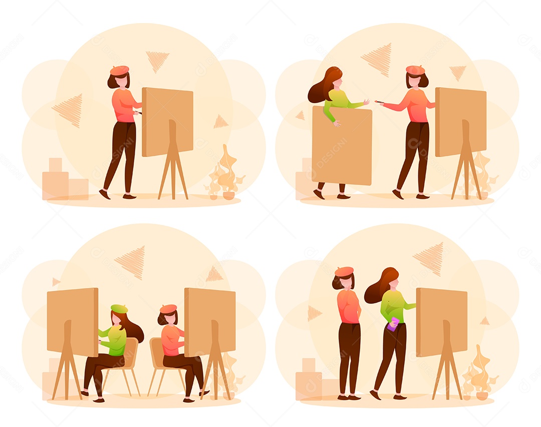 Artista jovem com pincel pintura sobre tela.