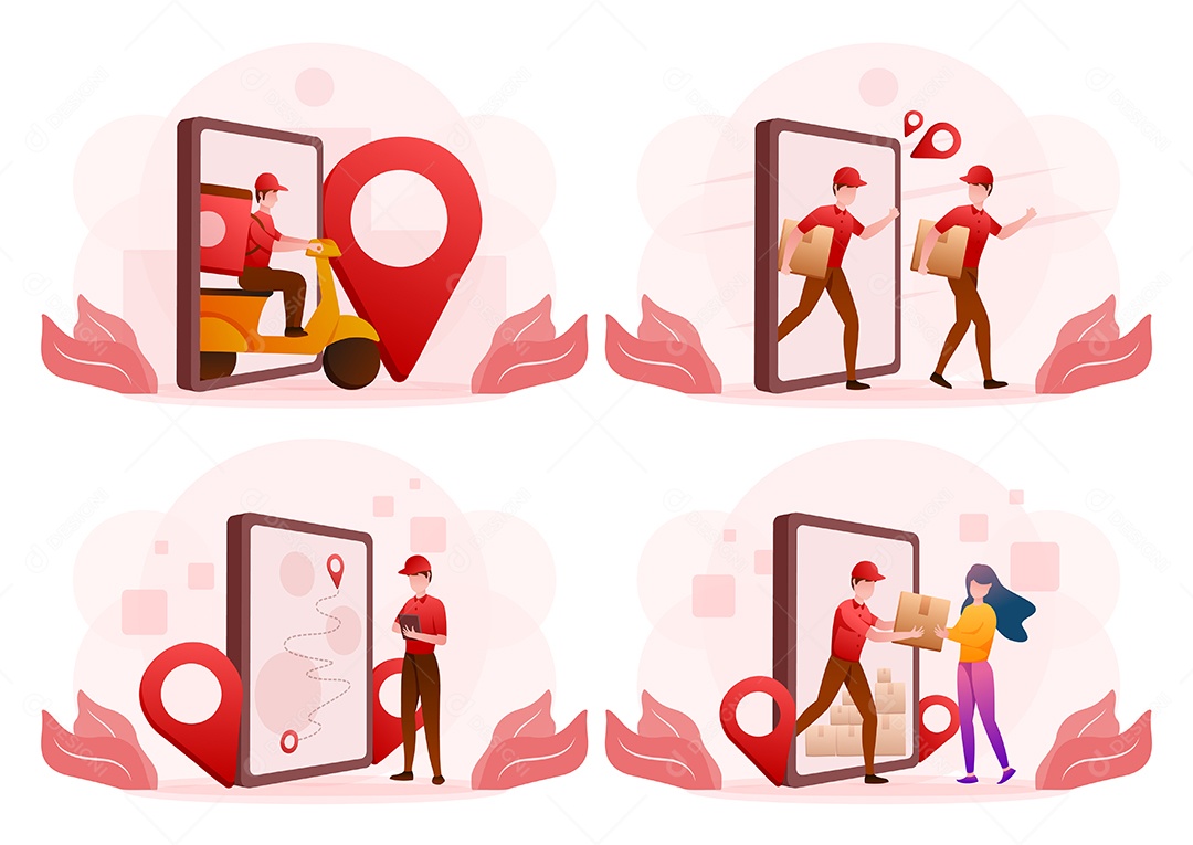 Vetor de veículo de entrega isolado, ilustrações planas de motocicleta