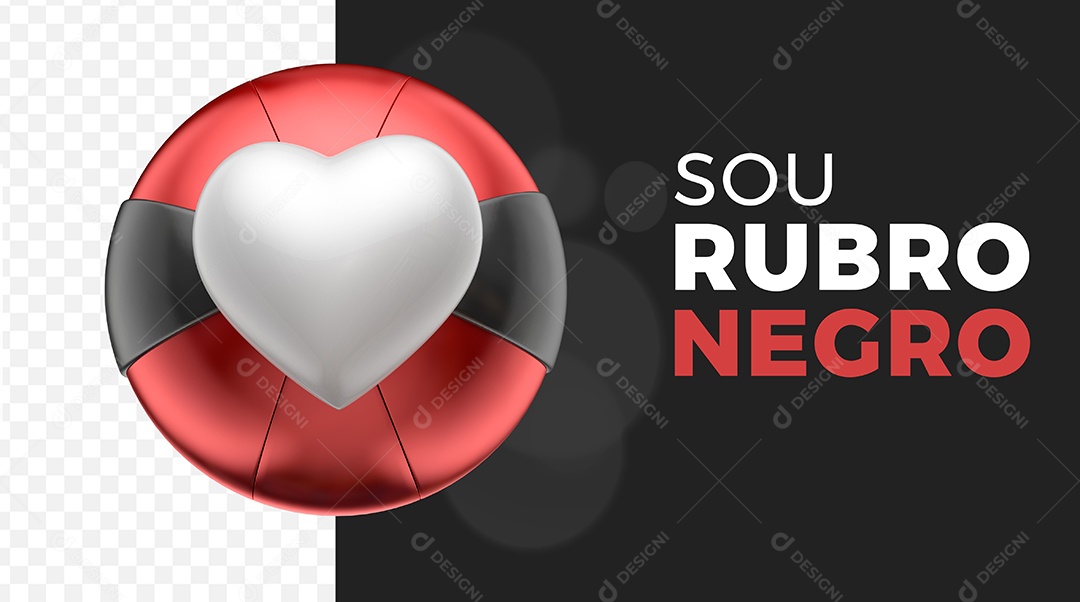 Ícone de Like Amei Vermelho e Preto Elemento 3D para Composição PSD