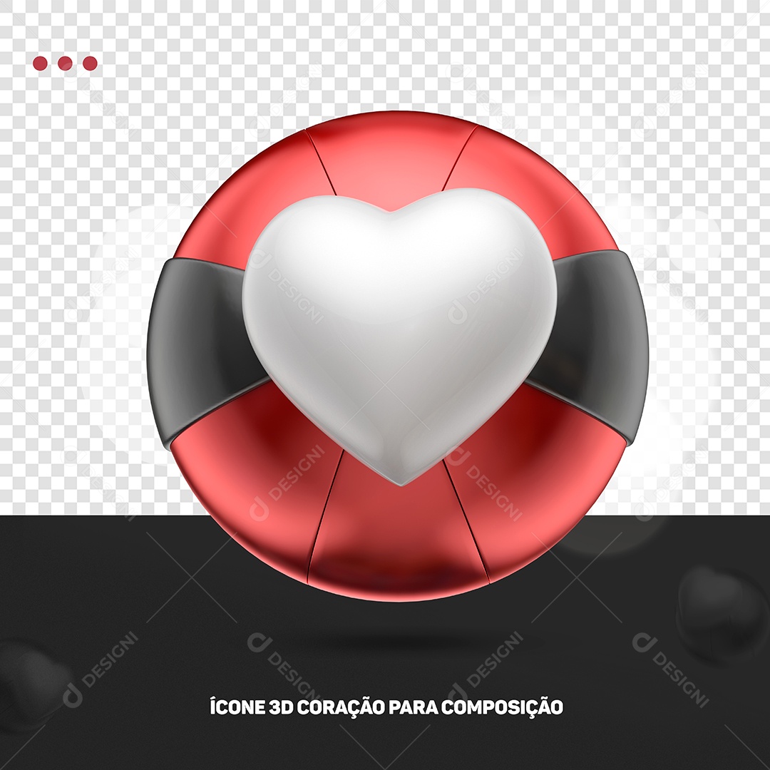 Ícone 3D Para Composição Like Instagram Vermelho Preto e Branco