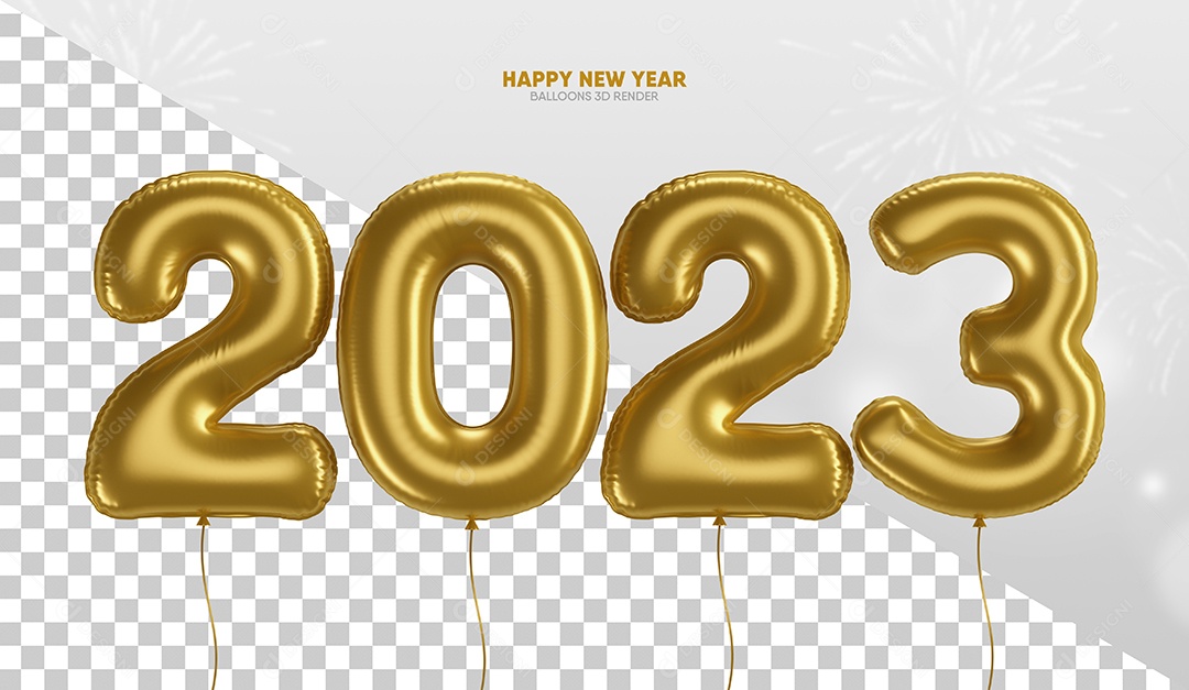 Number 2023 Golden 3D New Year Element for Composition PSD
