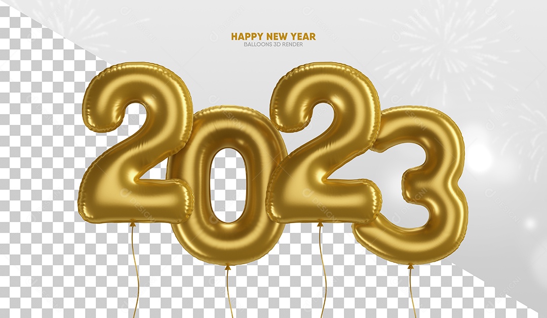 Número 2023 Dourado Elemento 3D de Ano Novo para Composição PSD