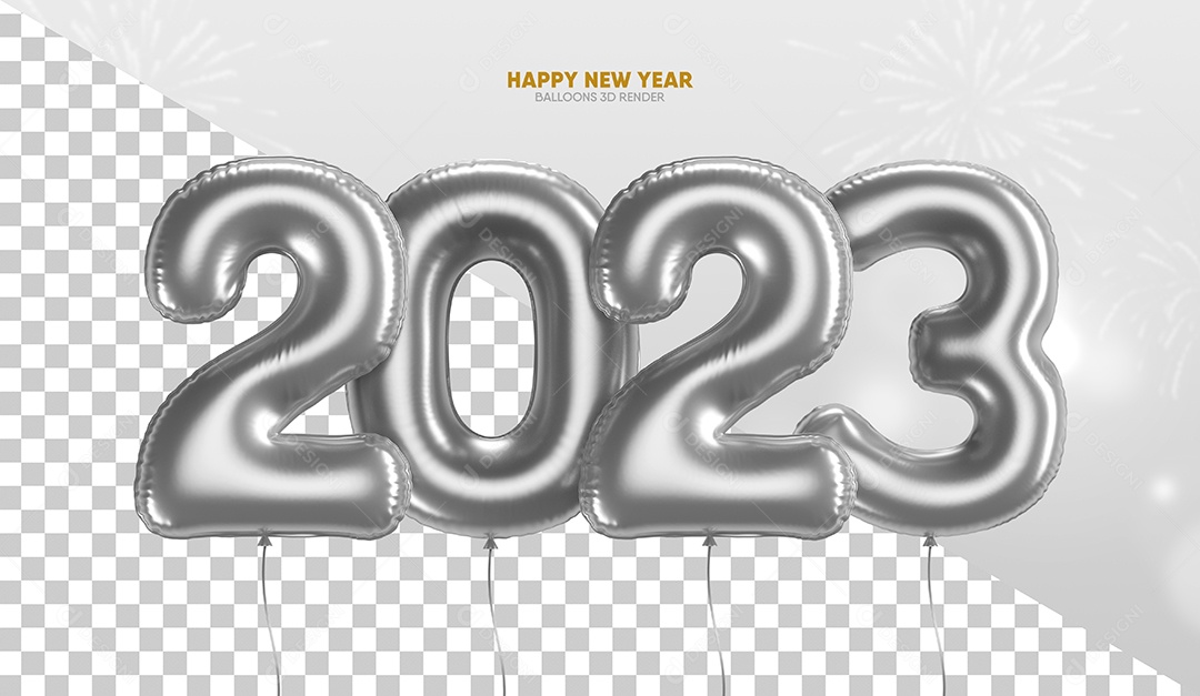 Número 2023 Prata Elemento 3D de Ano Novo para Composição PSD