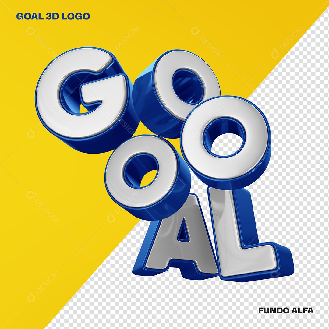 Gol Texto 3D Branco e Azul para Composição PSD