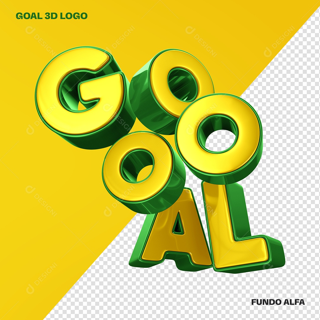 Gol Texto 3D Amarelo e Verde para Composição PSD