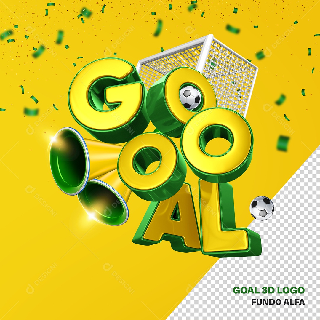 Gol Texto 3D Amarelo e Verde para Composição PSD
