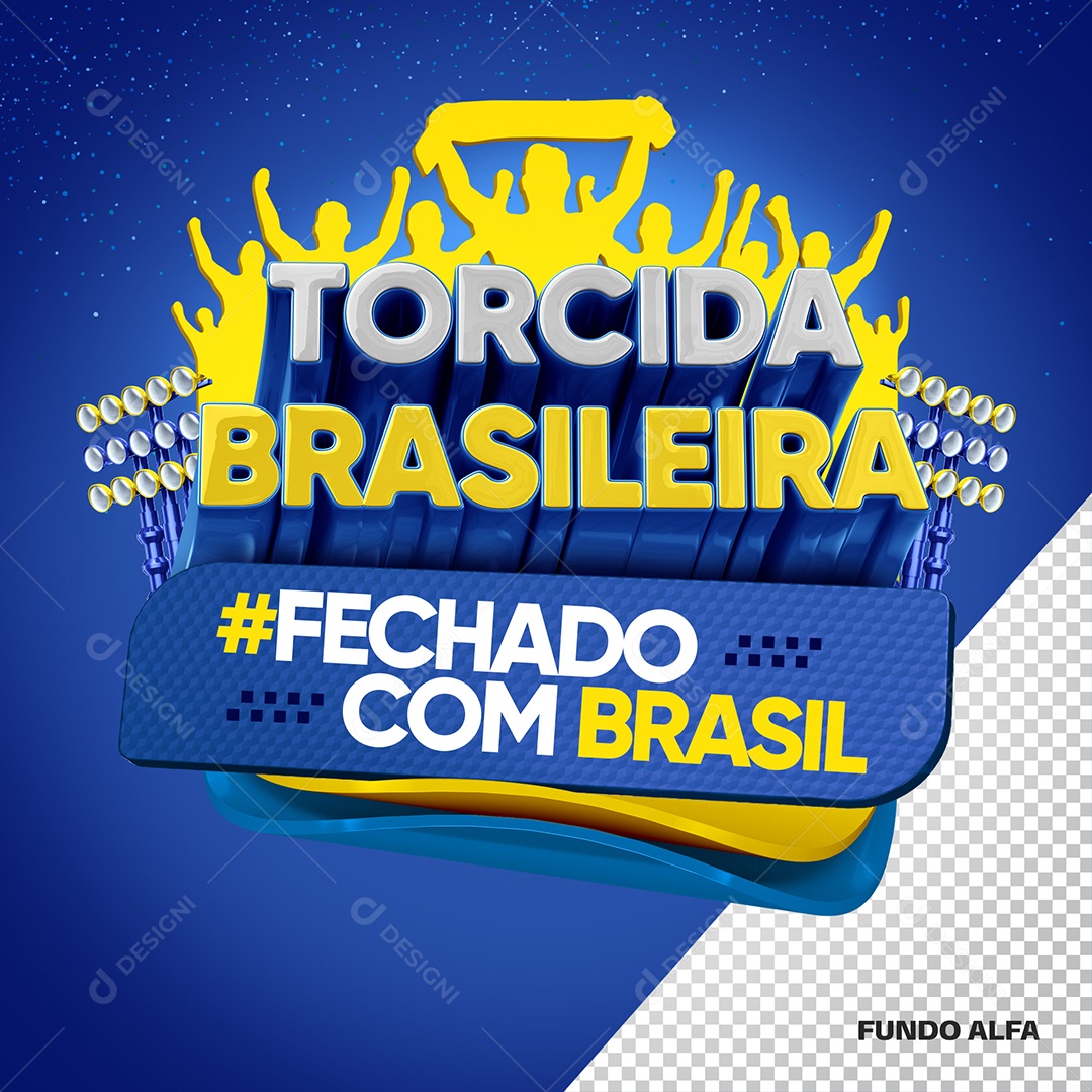 Torcida Brasileira Fechado com Brasil Selo 3D para Composição PSD
