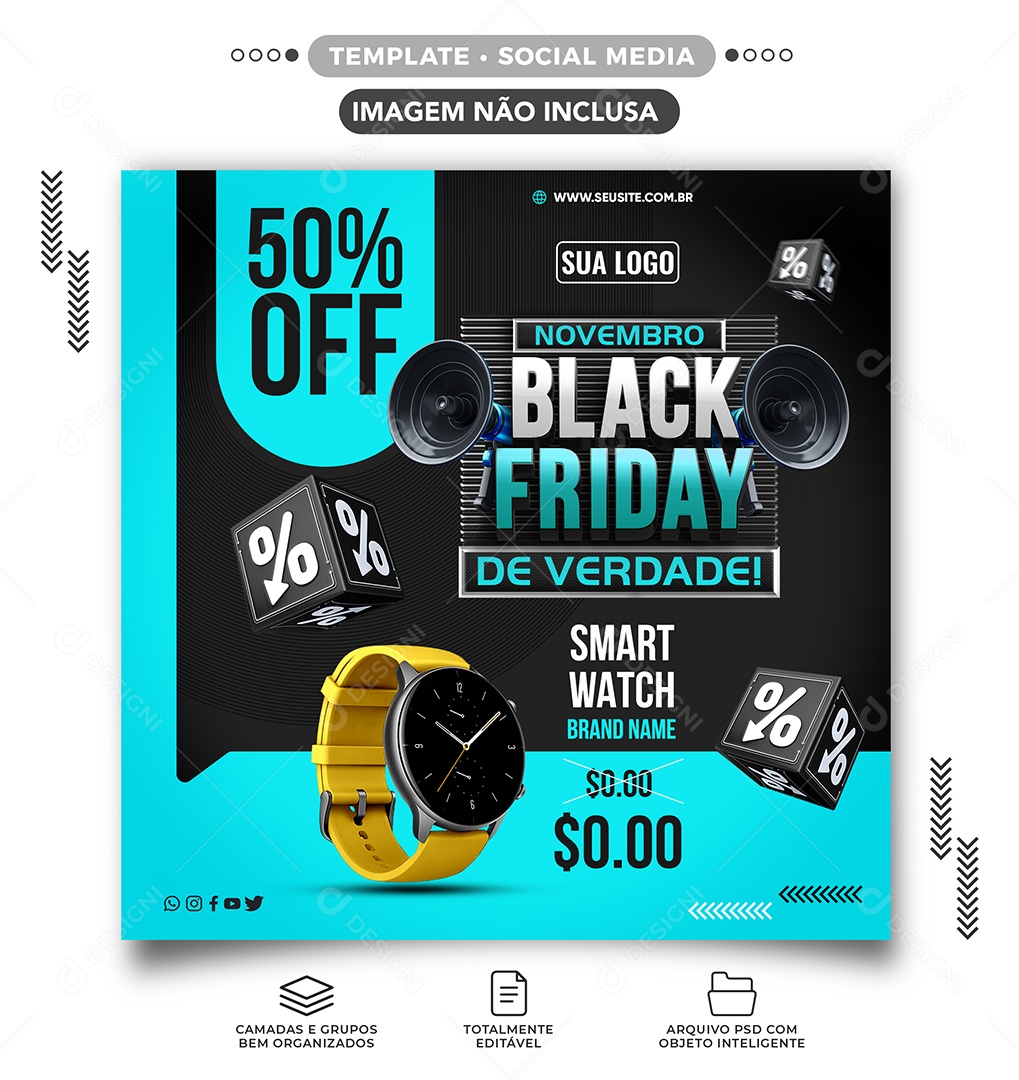 Novembro 50% Off Black Friday Loja de Relógios Social Media PSD Editável