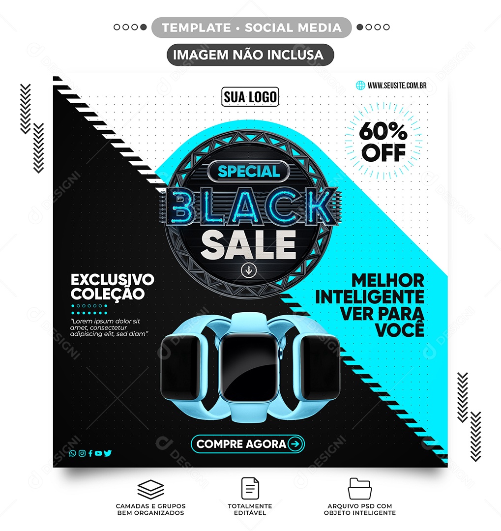 Exclusivo Coleção Black Friday Loja de Relógios Social Media PSD Editável