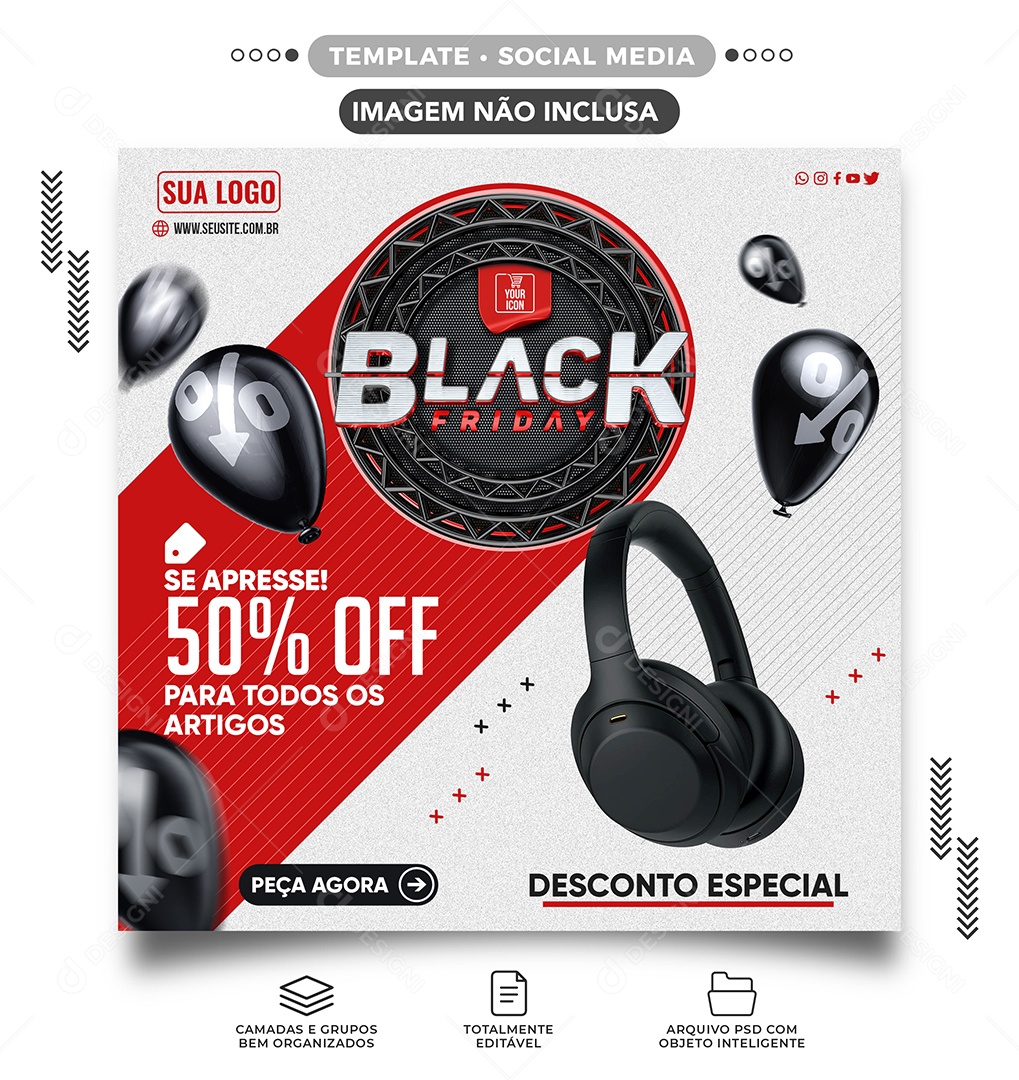 Se Apresse 50% Off Para Todos Black Friday Loja de Eletrônicos Social Media PSD Editável