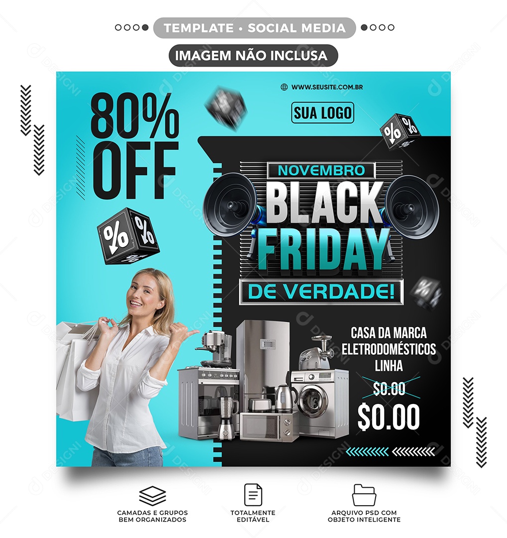 Novembro Black Friday de Verdade Eletrodomésticos Social Media PSD Editável