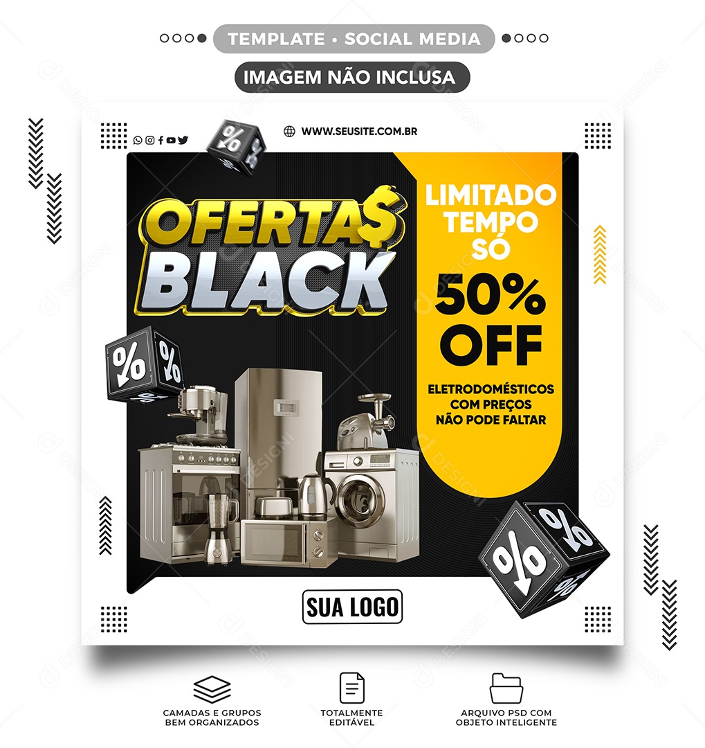 Limitado 50% Off Black Friday Eletrodomésticos Social Media PSD Editável