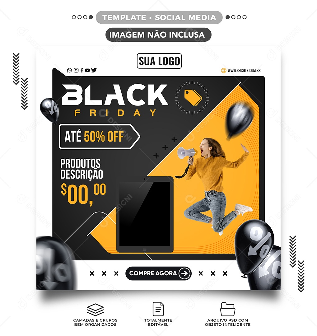 Até 50% Off Black Friday Lojas de Eletrônicos Social Media PSD Editável