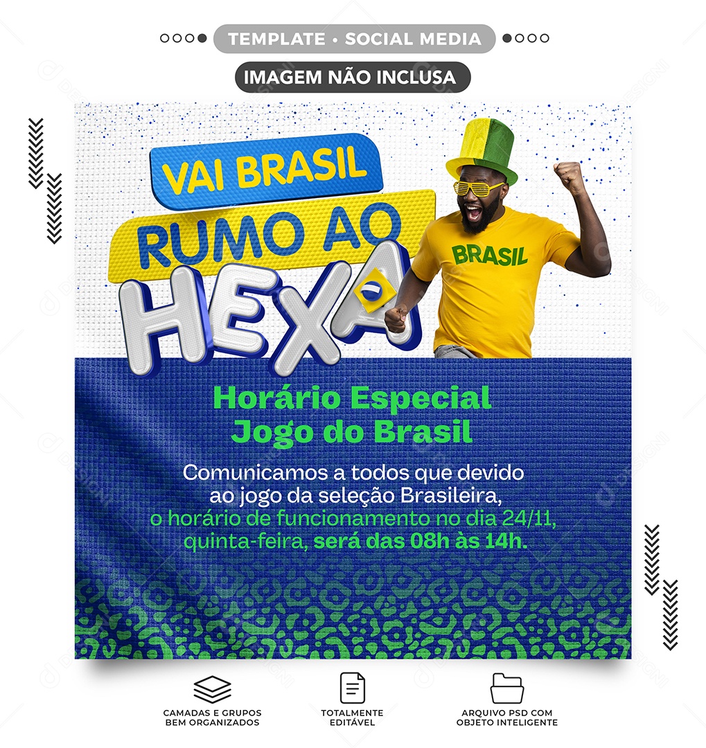 Vai Brasil Rumo ao Hexa Copa do Mundo Futebol Social Media PSD Editável