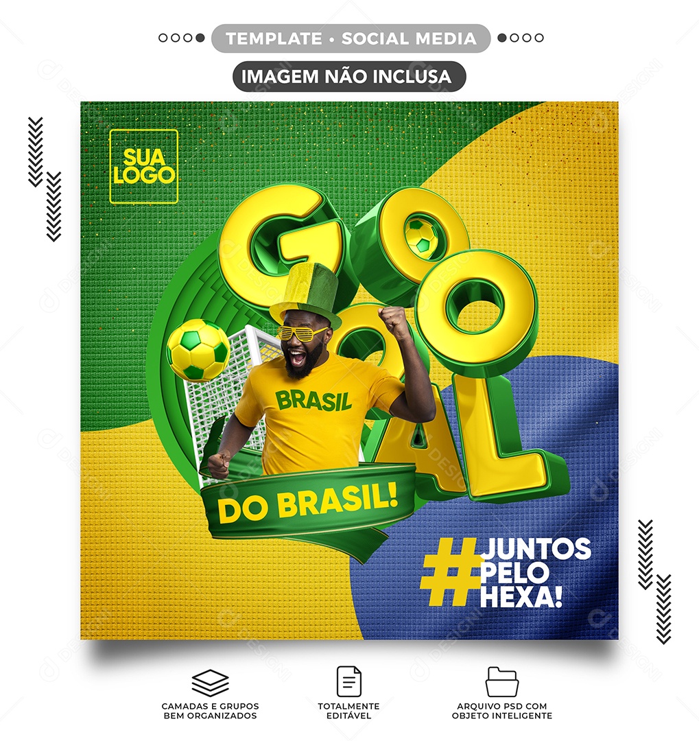 Gol do Brasil Rumo ao Hexa Copa do Mundo Futebol Social Media PSD Editável