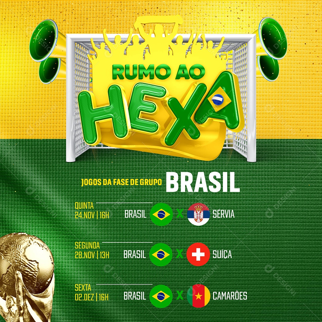Rumo ao Hexa Jogos da Fase de Grupo Brasil Social Media PSD Editável