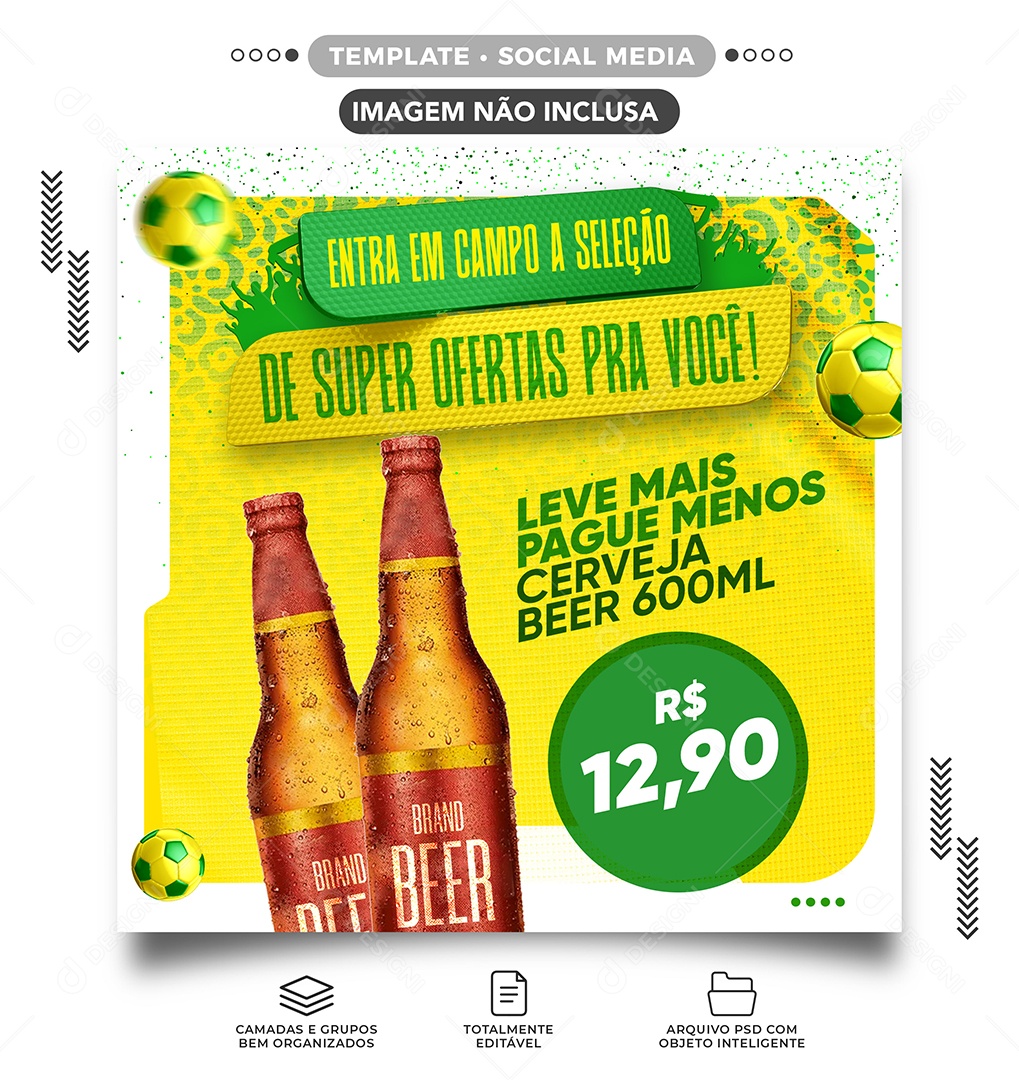Promoção de Cerveja Brahma da Copa do Mundo Social Media PSD Editável