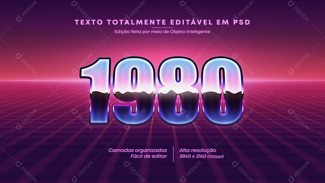 Efeito de Texto 3D 1980 PSD Editável