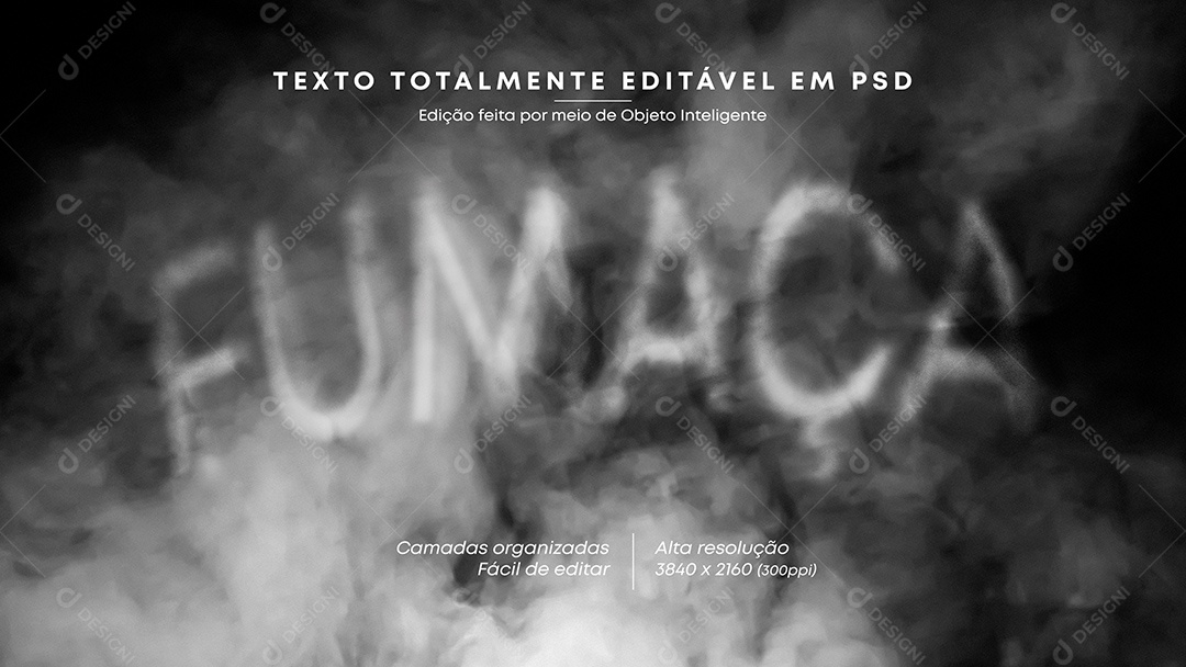 Efeito de Texto 3D Fumaça PSD Editável