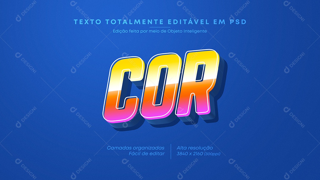 Efeito de Texto 3D Cor PSD Editável