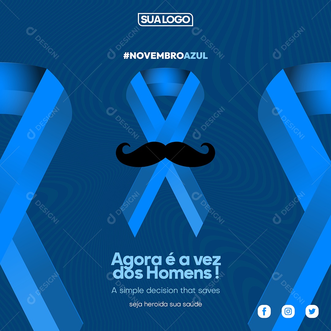 Social Media Feed Novembro Azul Agora é a Vez Dos Homens Vetor EPS Editável