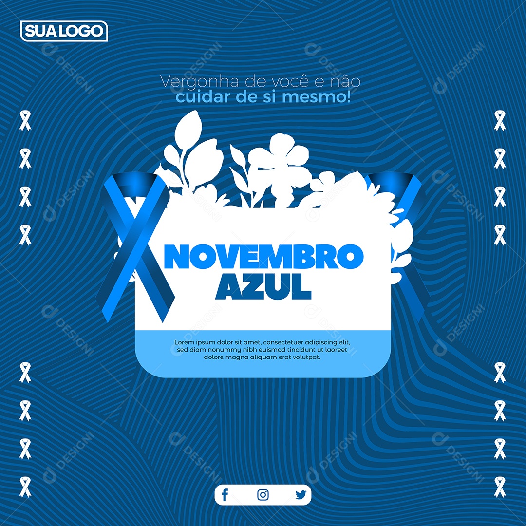 Social Media Feed Novembro Azul Cuidar de si Mesmo Vetor EPS Editável