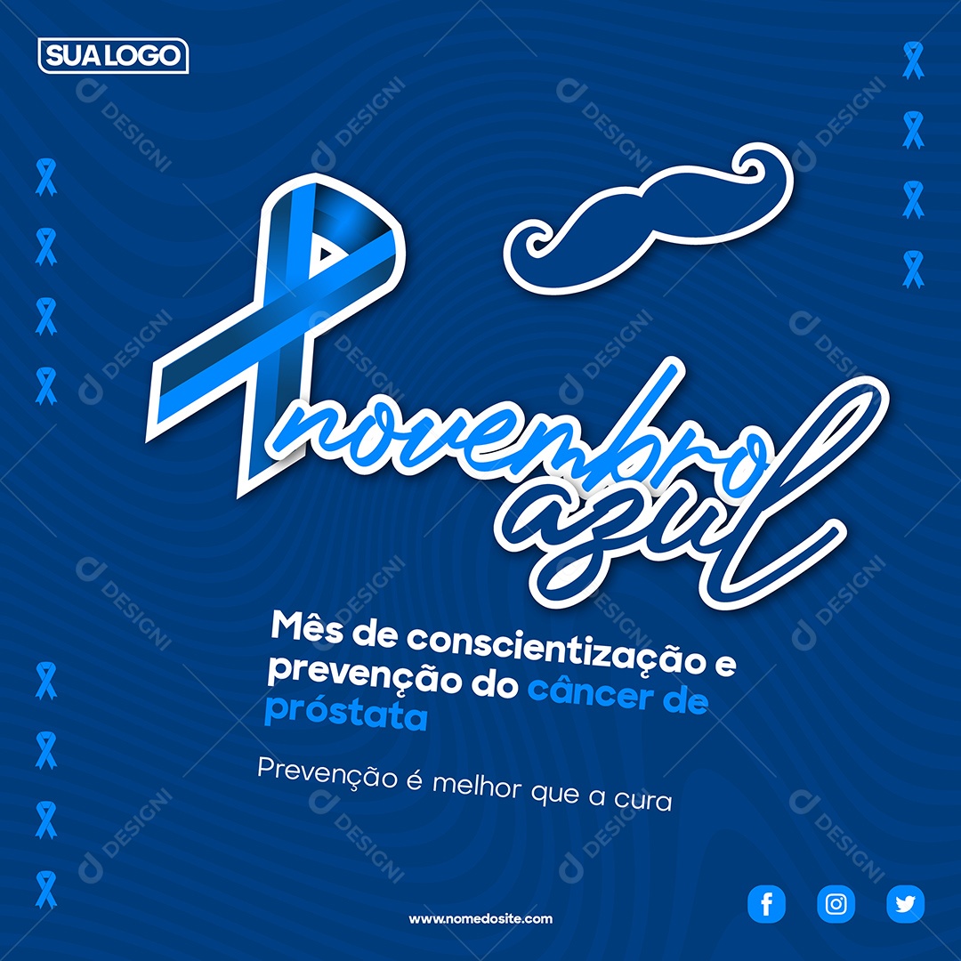 Social Media Feed Novembro Azul Mês de Conscientização Vetor EPS Editável