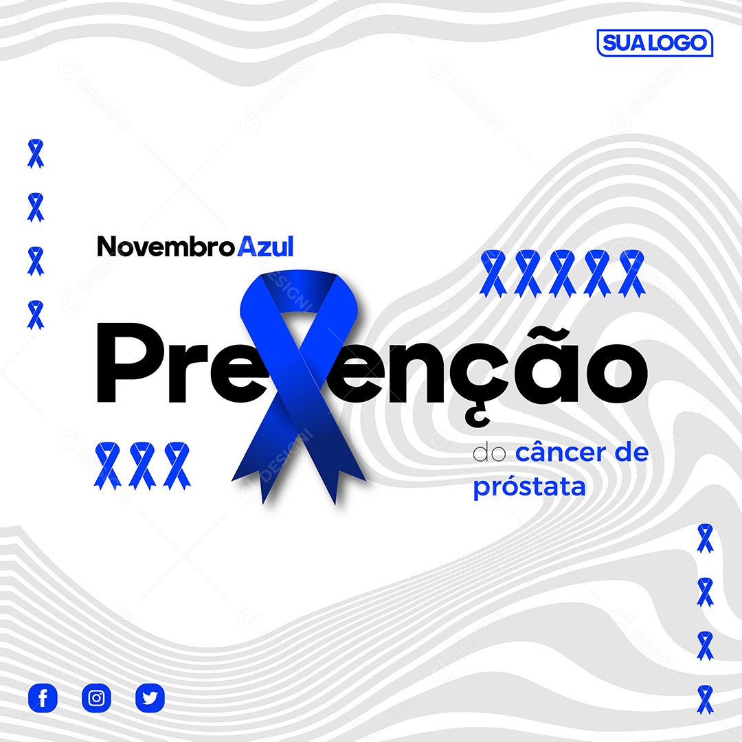 Social Media Feed Novembro Azul Prevenção do Câncer de Próstata Vetor EPS Editável
