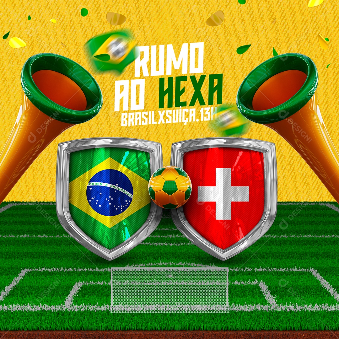 Rumo ao Hexa Brasil x Suíça Futebol Copa do Mundo Social Media PSD Editável