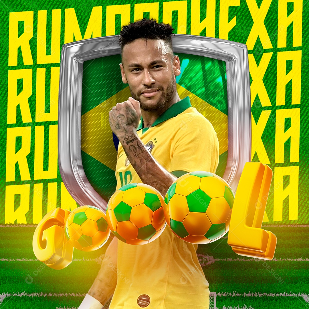 Rumo ao Hexa Gol do Neymar Seleção Brasileira Copa do Mundo Social Media PSD Editável