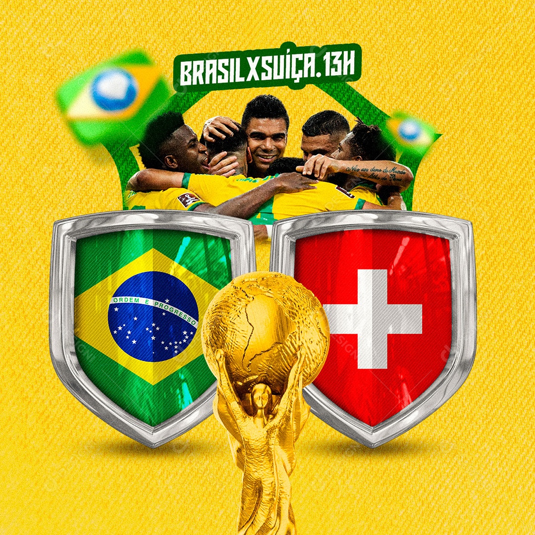 Brasil x Suíça Futebol Copa do Mundo Social Media PSD Editável