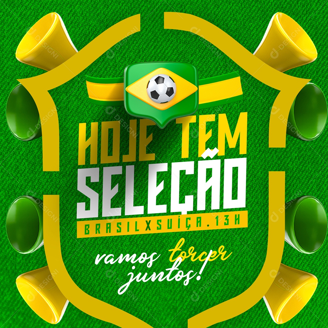 Hoje tem Seleção Brasileira x Suíça Copa do Mundo Social Media PSD Editável