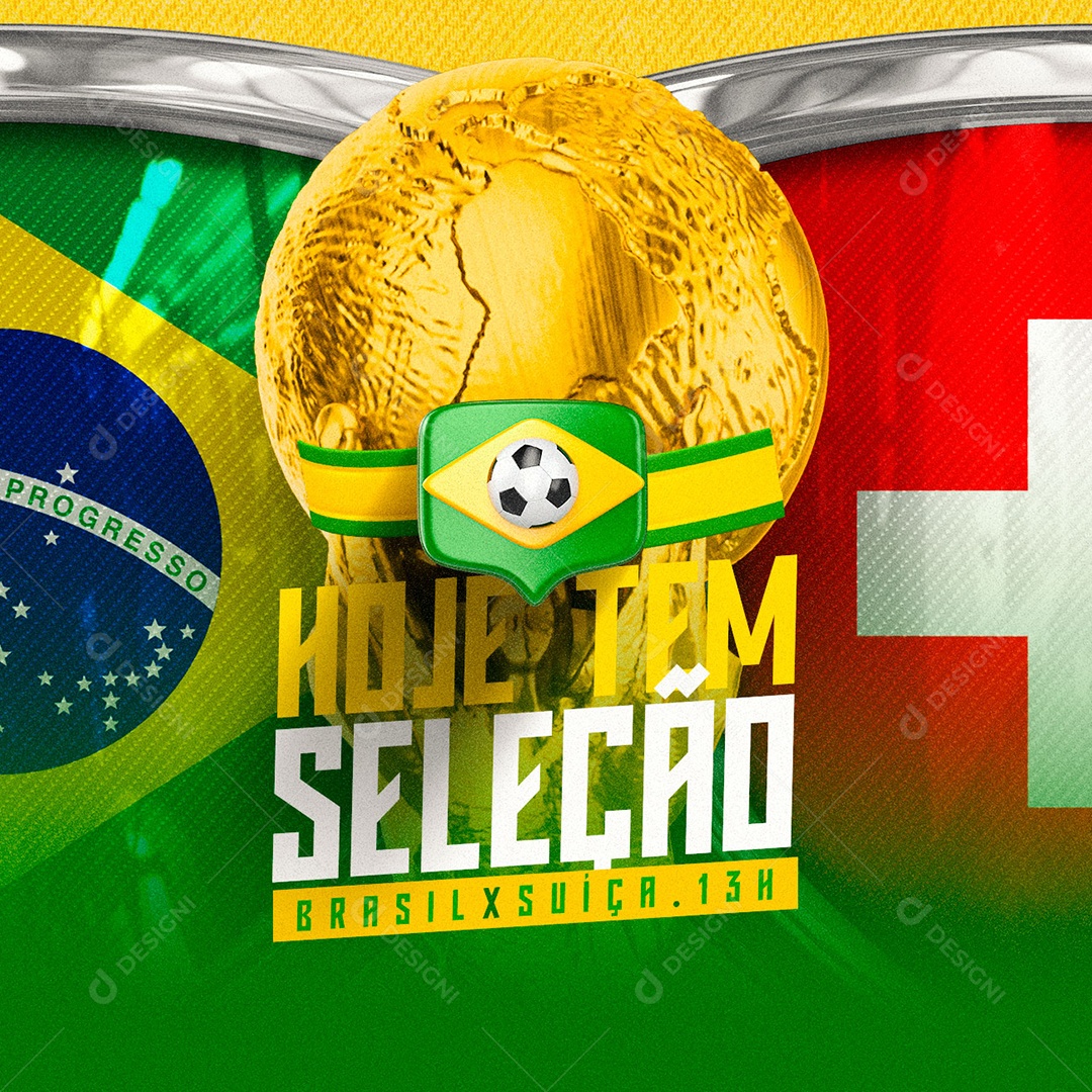 Hoje tem Seleção Brasileira x Suíça Copa do Mundo Social Media PSD Editável