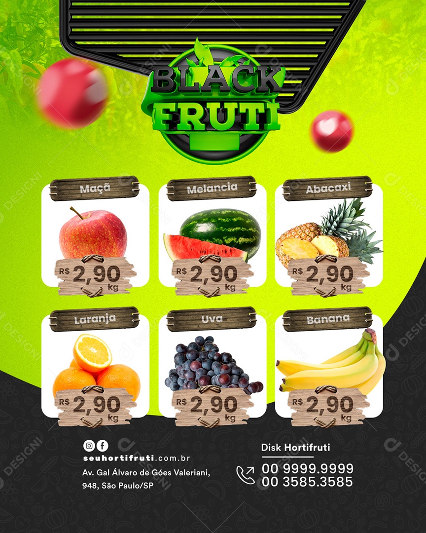 Encarta Black Fruti Hortifruti Social Media PSD Editável