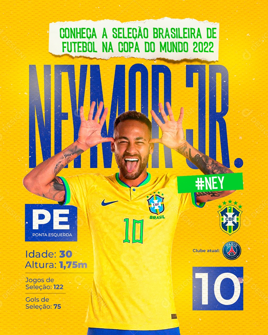 Futebol Neymar Jr Jogador da Seleção Brasileira Copa do Mundo Social Media PSD Editável
