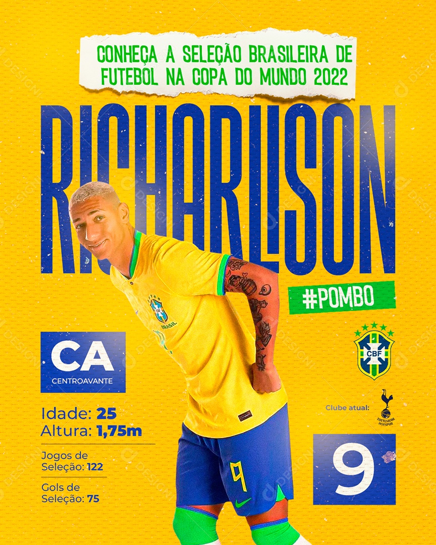 Futebol Richarlison Jogador da Seleção Brasileira Copa do Mundo Social Media PSD Editável