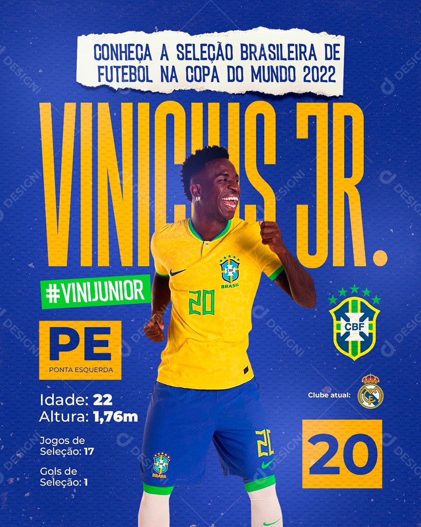 Conheça a Seleção Brasileira de Futebol Copa do Mundo Social Media PSD Editável