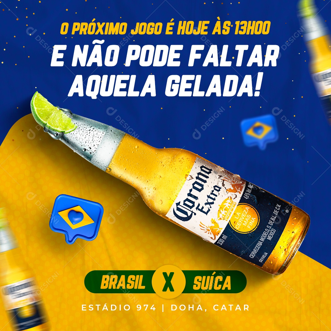 E não Pode Faltar Aquela Gelada Brasil x Suíça Cervejaria Copa do Mundo Social Media PSD Editável