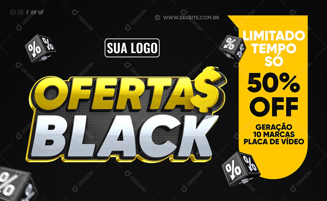 Banner Placa de Vídeo 50% Off Black Friday Lojas de Eletrônicos Social Media PSD Editável