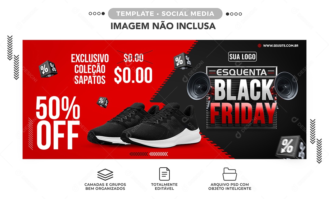 Banner Esquenta Black Friday Loja de Tênis Social Media PSD Editável