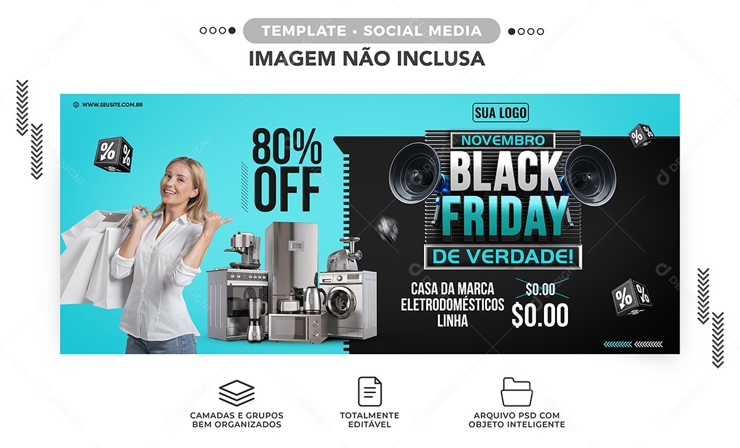 Banner Novembro Black Friday de Verdade Eletrodomésticos Social Media PSD Editável