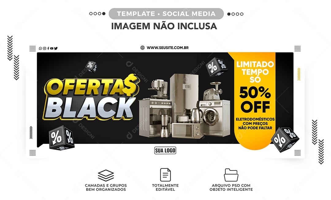 Banner Limitado 50% Off Black Friday Eletrodomésticos Social Media PSD Editável