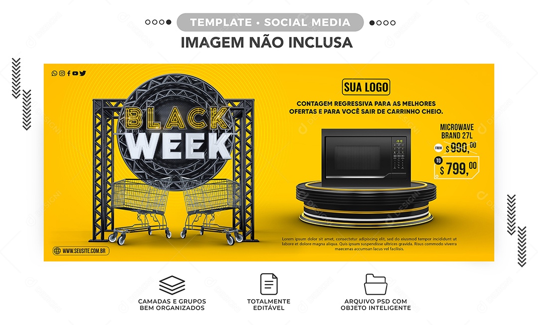 Banner Black Week Microwave Brand Black Friday Eletrodomésticos Social Media PSD Editável