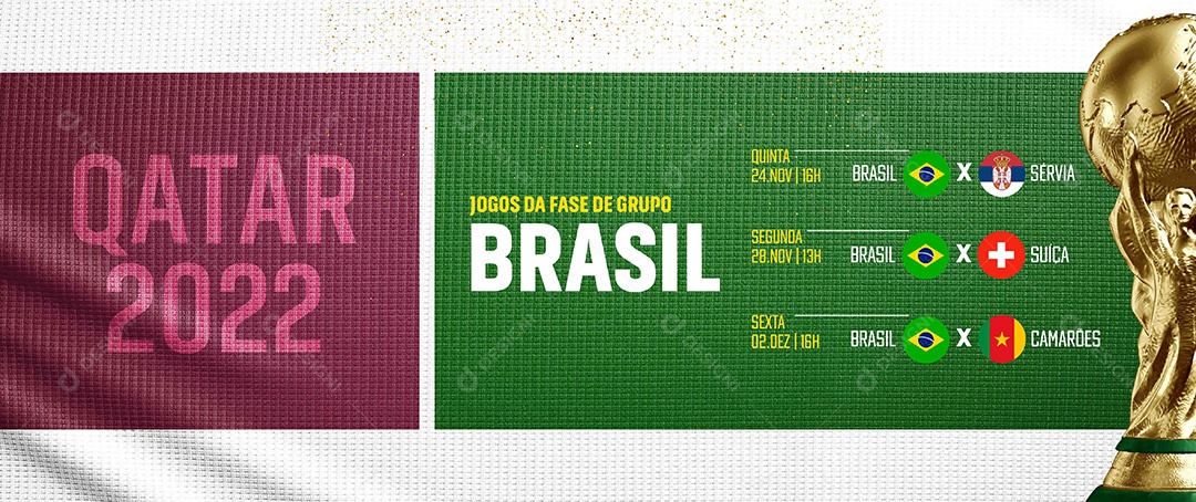 Banner Jogos da Fase de Grupo Brasil Copa do Mundo Futebol Social Media PSD Editável